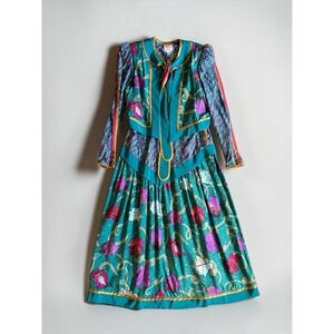 Vintage Jeanne Marc 80s Trompe L'Oeil Art to Wear Maxi Dress Petite 4/6 USA